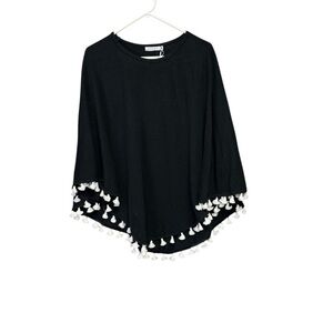 Adore Black poncho with White Fringe size small NWT no arm holes